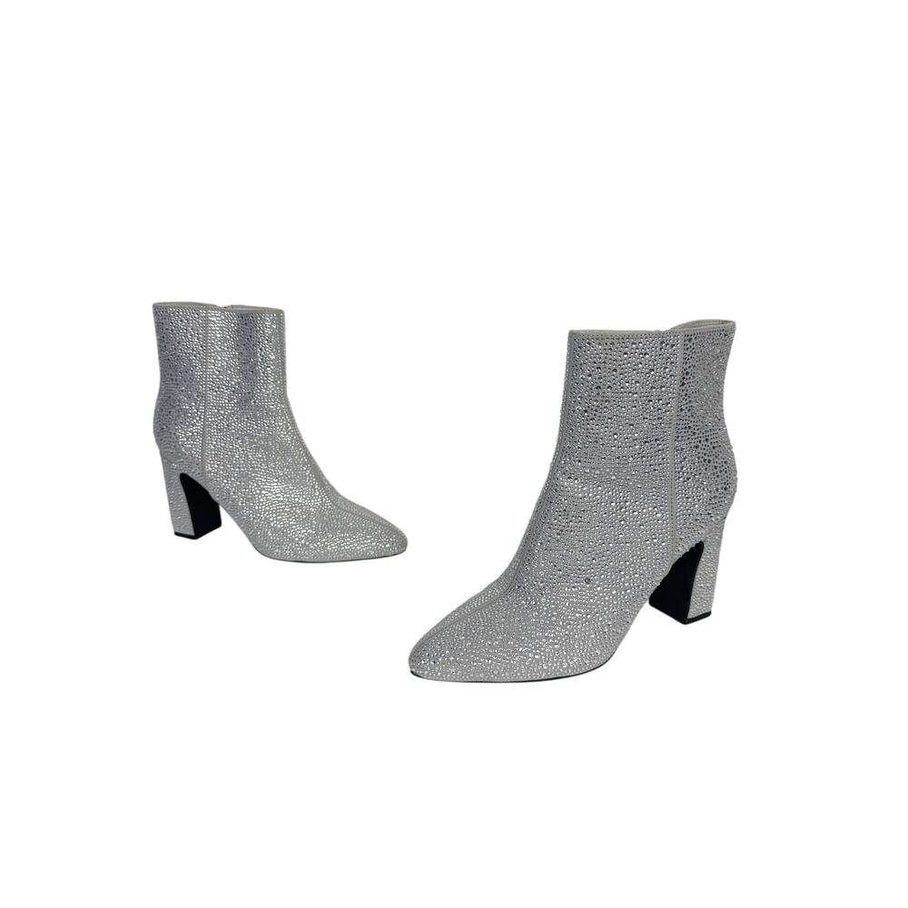 Madden Girl Sparkly Silver Heeled Beth Boots Rhinestone Metallic Sz 8.5